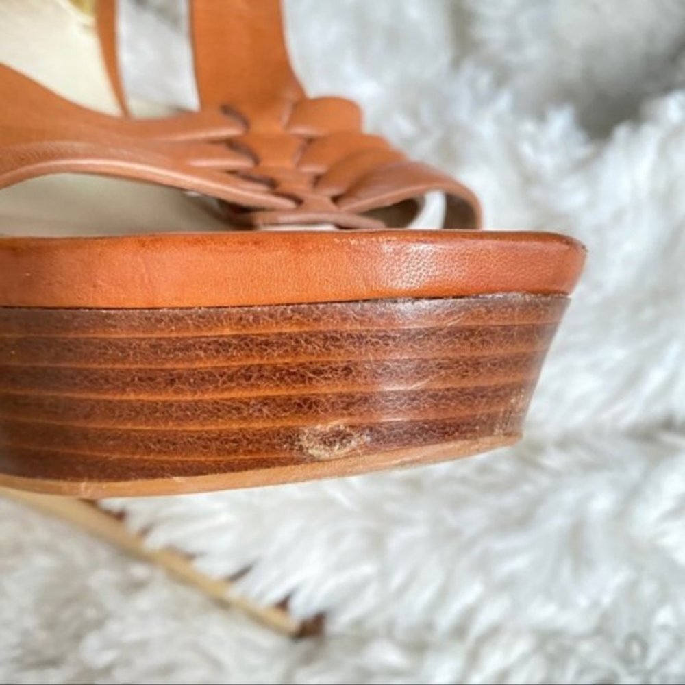 Michael Kors Tan Leather Platform Heels Strappy Sandals Size 10 - Picture 6 of 16